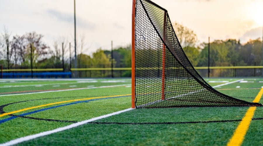 synthetic turf sports field with protective netting system